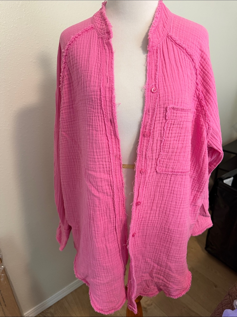 Women’s Pink Lightweight Gauze Button-Up Shirt